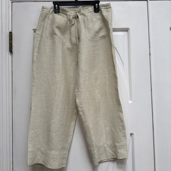 Garfield Marks 100% Linen Size 8 Natural Cropped Pants Drawstring Cropped - Picture 9 of 9
